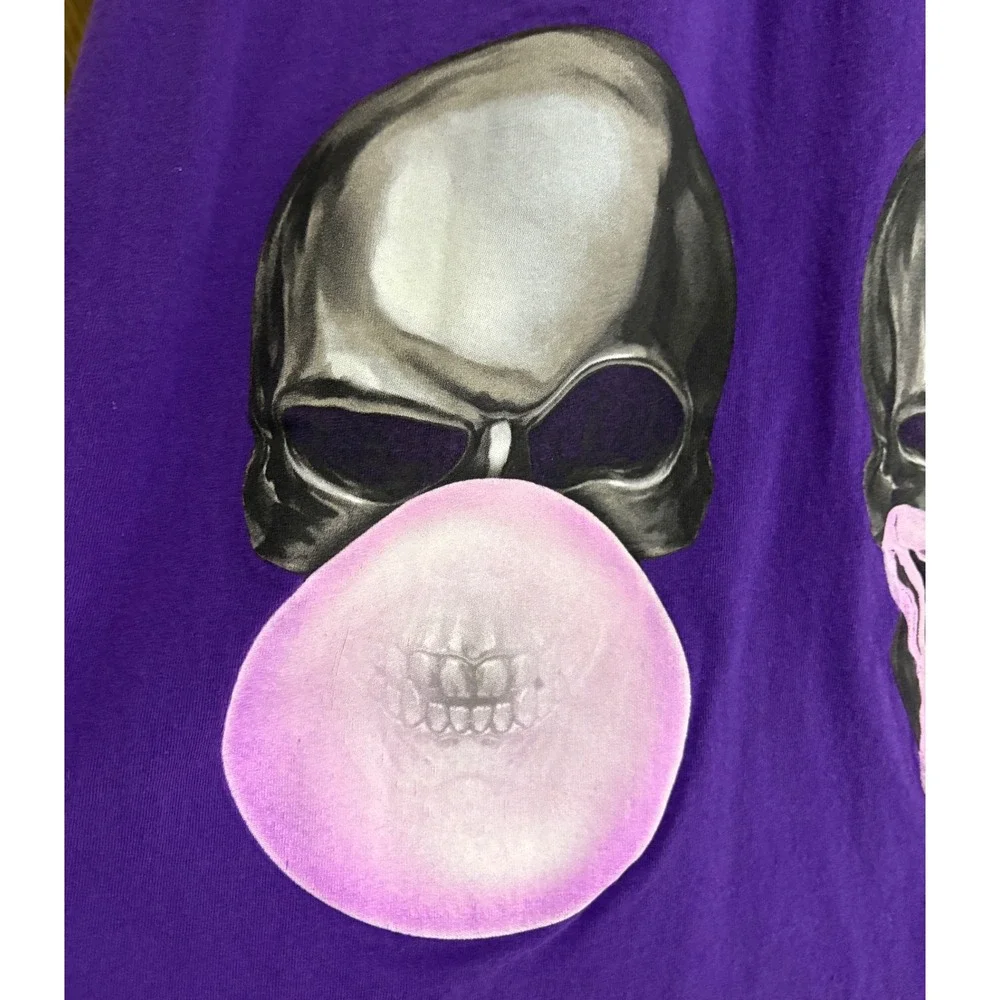 Unique Adult Unisex Happy Halloween Graphic‎ T-Shirt Skull Bubble Gum Purple XL